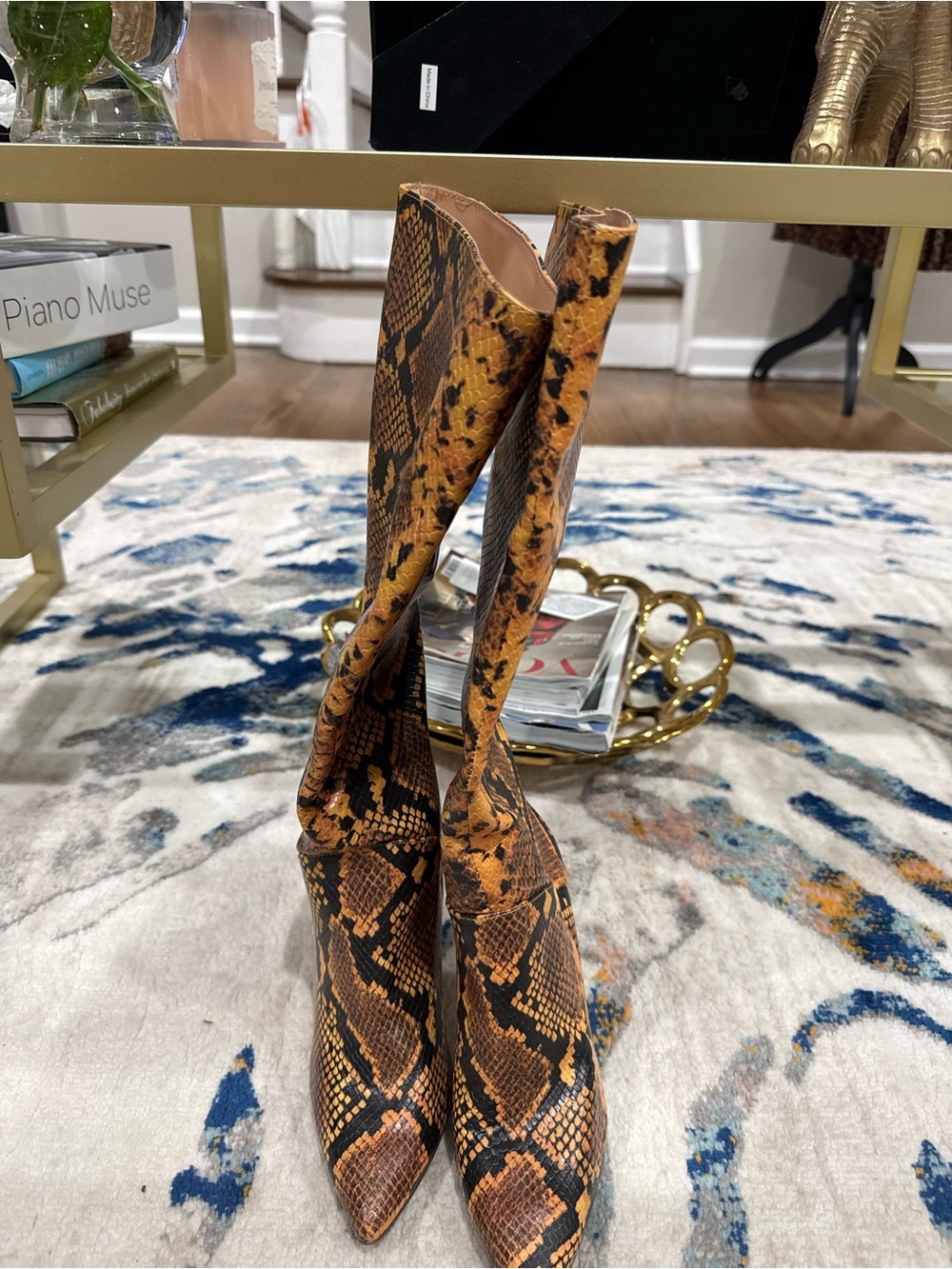Steve Madden Orange-Brown Snake-Print Over-the-Knee Boots